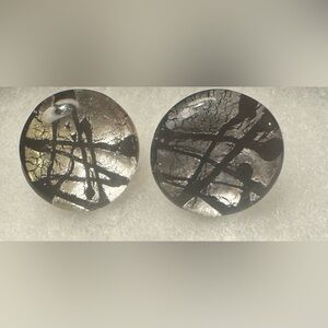 Abstract Black and Silver Clip On Earrings